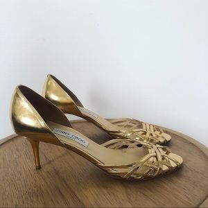 Jimmy Choo Metallic Gold Round Open Toe Heels